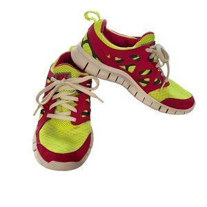 Nike pink and neon green lace up sneakers size 6 youth